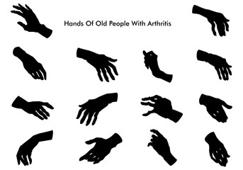 Hands of old people with arthritis. Silhouette. Vector illustration