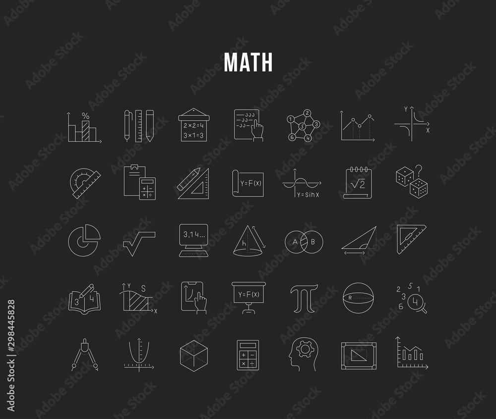 Wall mural set vector line icons of mathematics.