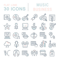 Set Vector Line Icons of Music Business
