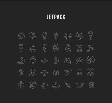 Set Vector Line Icons of Jetpack.