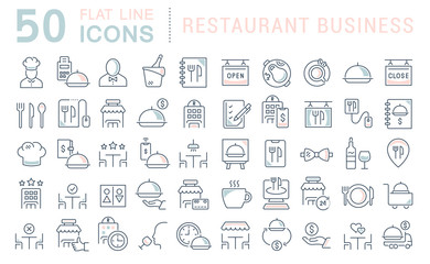 Set Vector Line Icons of Restaurant Business