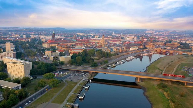 Dresden germany skyline aerial view from above drone video in 4k.