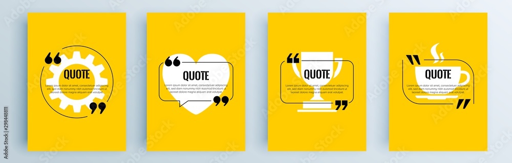 Poster quote frames blank templates set. text in brackets, citation empty speech bubbles, quote bubbles. te