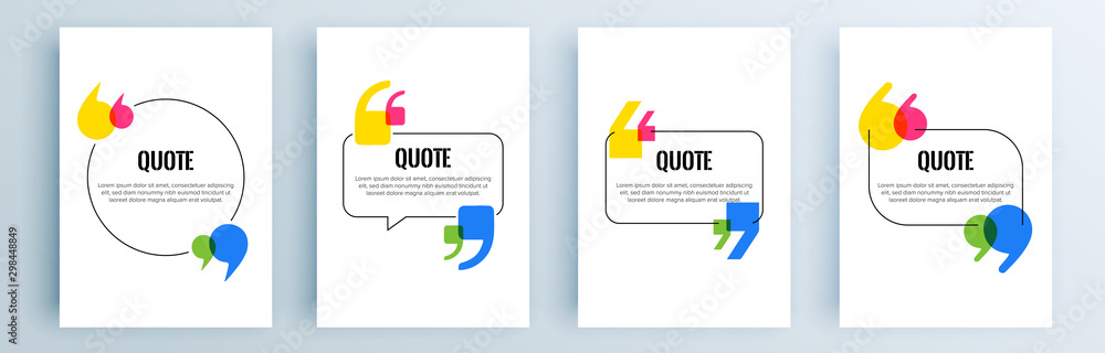 Aufkleber quote frames blank templates set. text in brackets, citation empty speech bubbles, quote bubbles. te