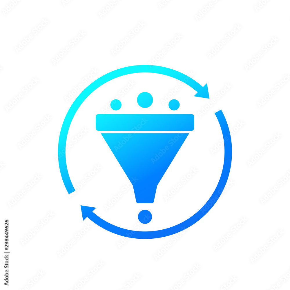 Poster filtering icon with funnel, vector