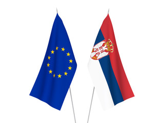 European Union and Serbia flags