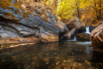 Fototapeta na wymiar Autumn mountain colors of Old River ( Stara reka ) , located at Central Balkan national park in Bulgaria