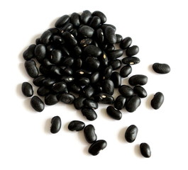 Black beans on white background.  Different forms of dry beans.  Black Bean Grains.