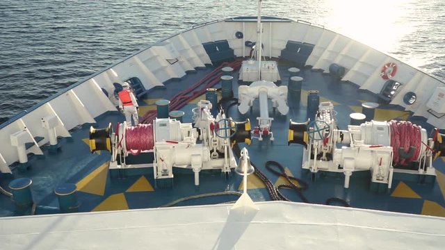 Top view of, the boatswain's work on a modern cruise liner. The work of the ship's crew