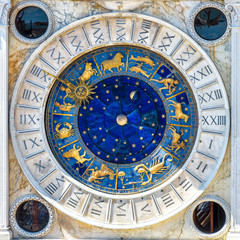 Ancient clock Torre dell'Orologio with Zodiac signs, Venice, Italy. Medieval mechanism and...