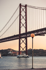 Sunset in Lisbon, 25 de Abril Bridge, Tagus River, Lisbon, Portugal