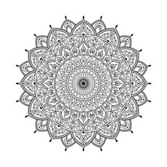 Circular pattern in form of mandala for Henna, Mehndi, tattoo, decoration. Decorative ornament in ethnic oriental style. Coloring book page.