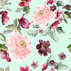 Seamless watercolor pattern with peonies for fabric - 298454698