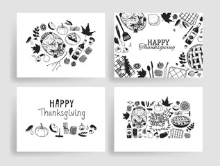 Hand drawn autumn holidays illustration. Creative ink art work. Actual vector drawing. Thanksgiving Day set: food, drinks, things