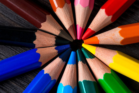 a variety of colors concept photo pencils form a circle of flowers