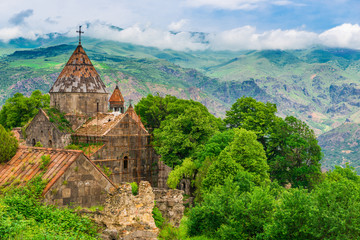 Restoration of the monastery Sanahin in a beautiful picturesque place of Armenia, sight and heritage of UNESCO - obrazy, fototapety, plakaty
