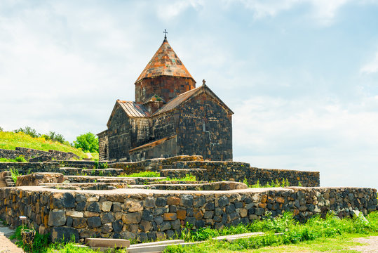 beautiful old monastery Sevanavank on the shores of Lake Sevan Armenia sight
