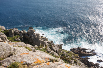 Beautiful landscape scenery of Cape Finisterre. Mountain ocean shore in Spain