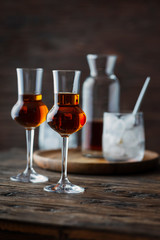 A shot of a strong ligueur with ice