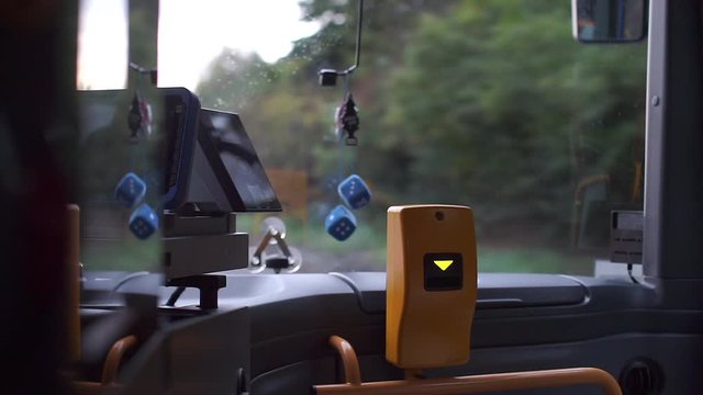 Closeup of ticket validator in a public transport bus.