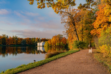Golden autumn in Catherine Park, Pushkin, St. Petersburg, Russia. Turkish bath.