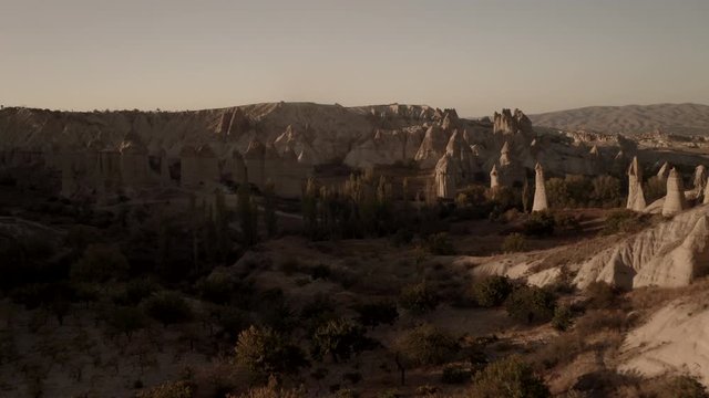 Valley of Love in Cappadocia. Flying drone between the rocks