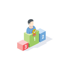 Leader first place victory. Vector 3d isometric, color web icon, new flat style. Creative illustration design, idea for infographics.