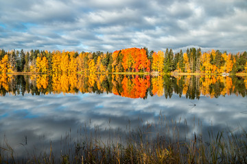Beautiful autumn morning landscape of Kymijoki river waters. Finland, Kymenlaakso, Kouvola