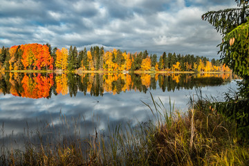 Beautiful autumn morning landscape of Kymijoki river waters. Finland, Kymenlaakso, Kouvola