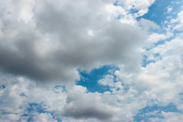 White and grey clouds on blue sky. Nature scenery landscape.