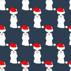 Llama in Christmas hat seamless pattern