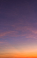 Sunset sky with clouds in the evening