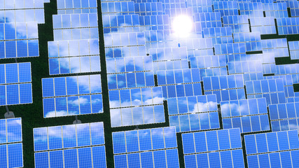 Solar panels - renewable energy concept. 3D rendering
