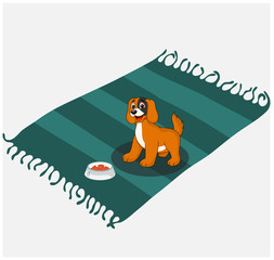 vector illustration of cute puppy sitting on mat