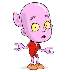 Cartoon funny scary violet ghost boy character in red uniform. Layered EPS ready for animations. Isolated on white background. Halloween Vector icon.