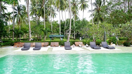 Swimming pool with coconut tree background