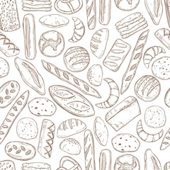 Vector seamless pattern  with hand drawn  bread.