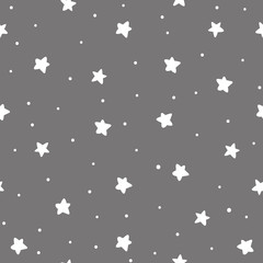 Seamless pattern with white hand drawn christmas stars new year winter doodle icons isolated. Vector illustration in outline style