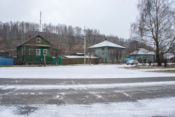 Old, provincial, wooden houses in Galich, Kostroma region.