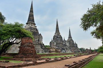 Fototapeta premium The Historic City of Ayutthaya the second capital of the Siamese Kingdom, ruins of Wat Phra Si Sanphet, Thailand. 