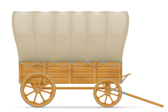wooden wagon of the wild west with an awning vector illustration