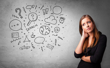 Fototapeta premium Young person thinking with office problems concept