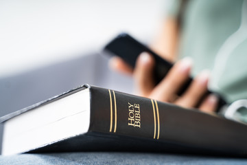 Woman Listening To Bible Audiobook