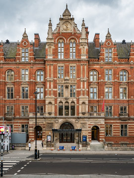 The Royal College of Music, London, England. The red brick façade and entrance to one of the leading UK music conservatoires.