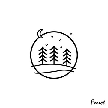 Forest logo. Simple line art. Minimalism. Nature landscape. Flat style. Vector illustration