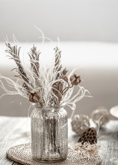 Still life beautiful vase with dried flowers .