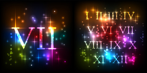 Obraz premium Bright Roman numerals with sparks and flashes.
