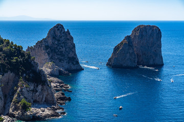 Close-up view of Faraglioni seen from Gardens of Augustus viewpoint, Campania, Italy