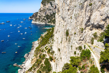 Scenic Capri landscape from Gardens of Augustus viewpoint with Via Krupp on the right descending to...