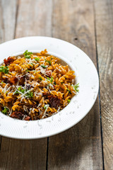 Pasta with sauce and sun-dried tomatoes
